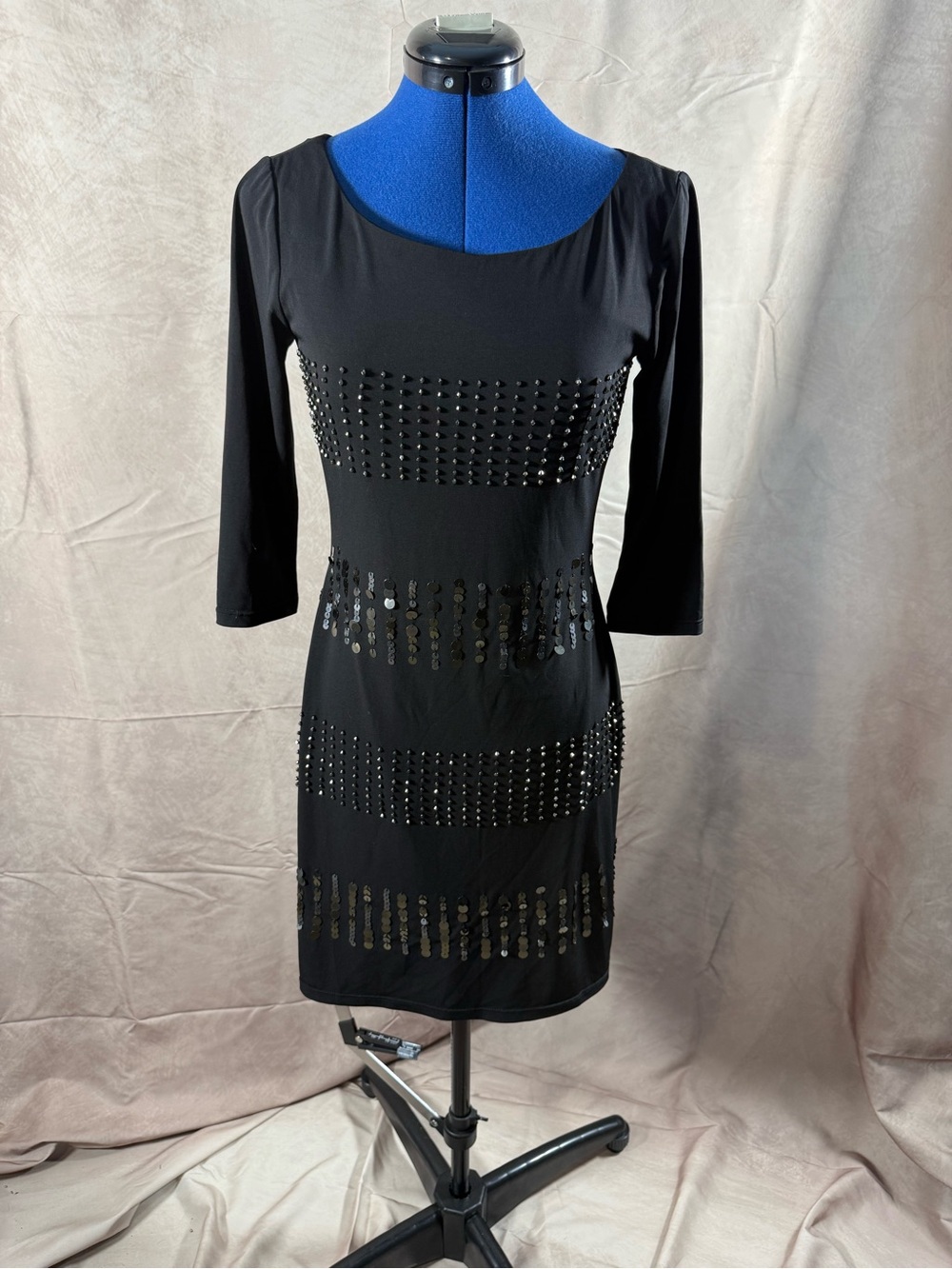 499-White House Black Market Black Studded Band Mini Dress